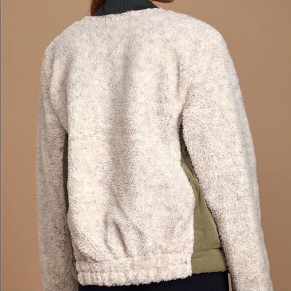 Free People Rivington Sherpa Jacket In Olive Green & Ivory - Picture 3 of 6